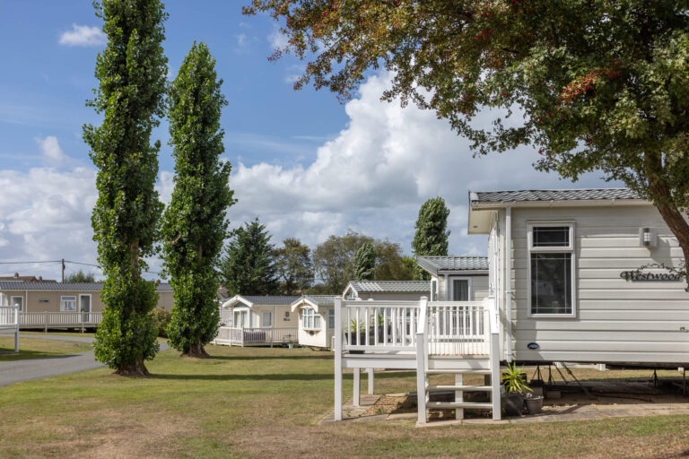 Modern static caravans on a sunny day
