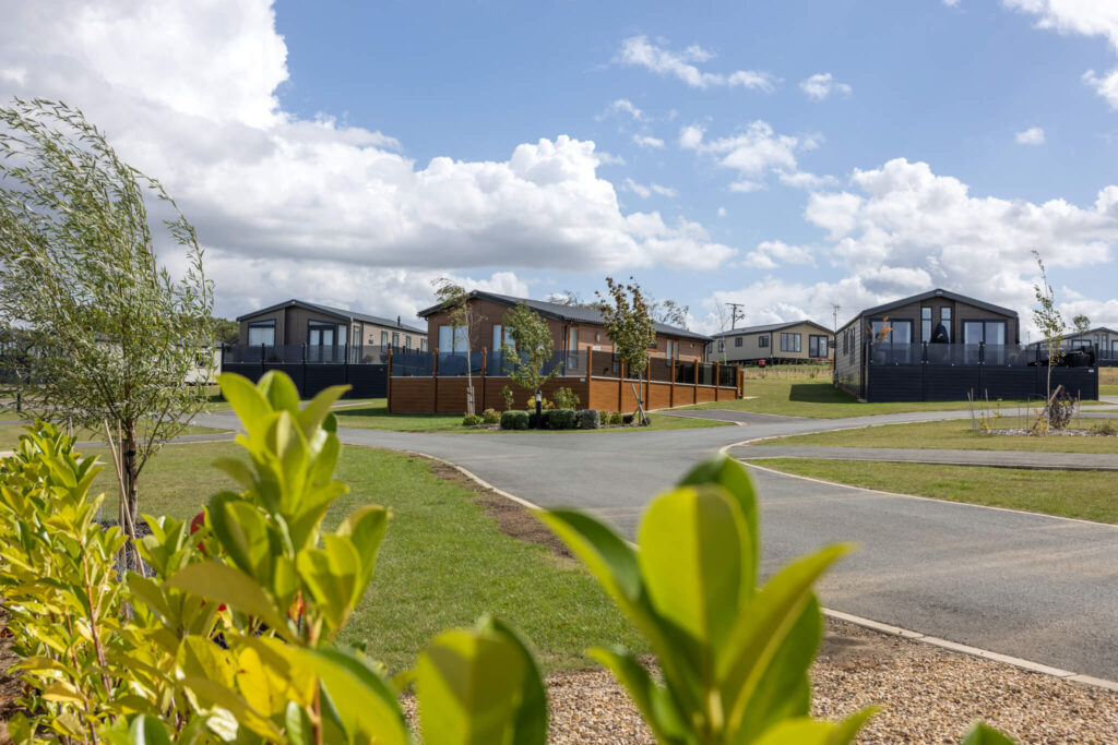 A group of modern and large static caravans